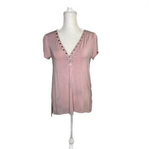 American eagle outfitters soft & sexy snap top short sleeve t shirt  pink sz S